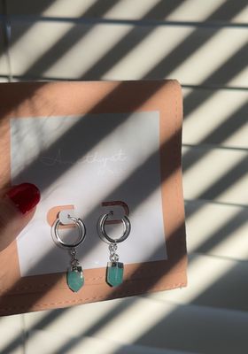 Radiance Huggie Hoops - Amazonite, Silver