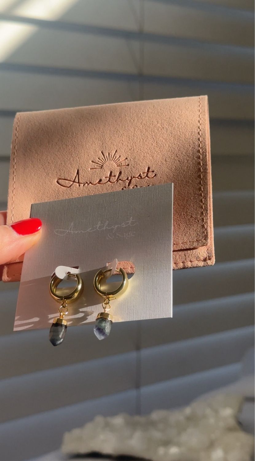 Radiance Huggie Hoops - Rainbow Fluorite, Gold