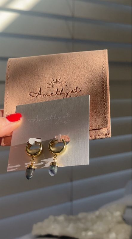 Radiance Huggie Hoops - Rainbow Fluorite, Gold