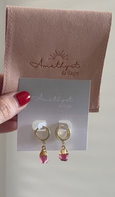 Radiance Huggie Hoop Earrings, Pink Tourmaline, Gold