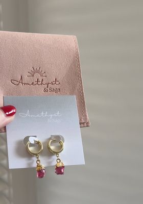 Radiance Huggie Hoop Earrings, Pink Tourmaline, Gold