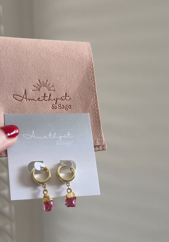 Radiance Huggie Hoop Earrings, Pink Tourmaline, Gold