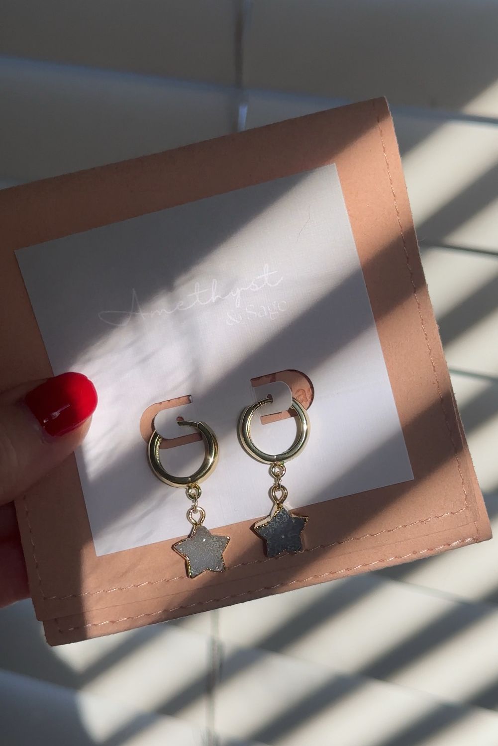 Radiance Huggie Hoop Earrings, Druzy Stars, Gold