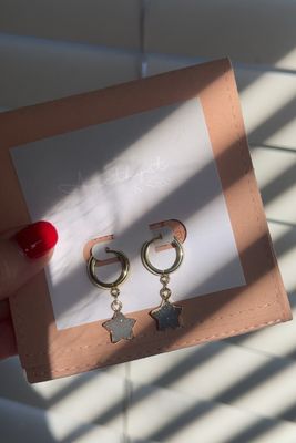 Radiance Huggie Hoop Earrings, Druzy Stars, Gold