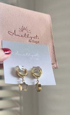 Radiance Huggie Hoop Earrings, Druzy Stars, Gold