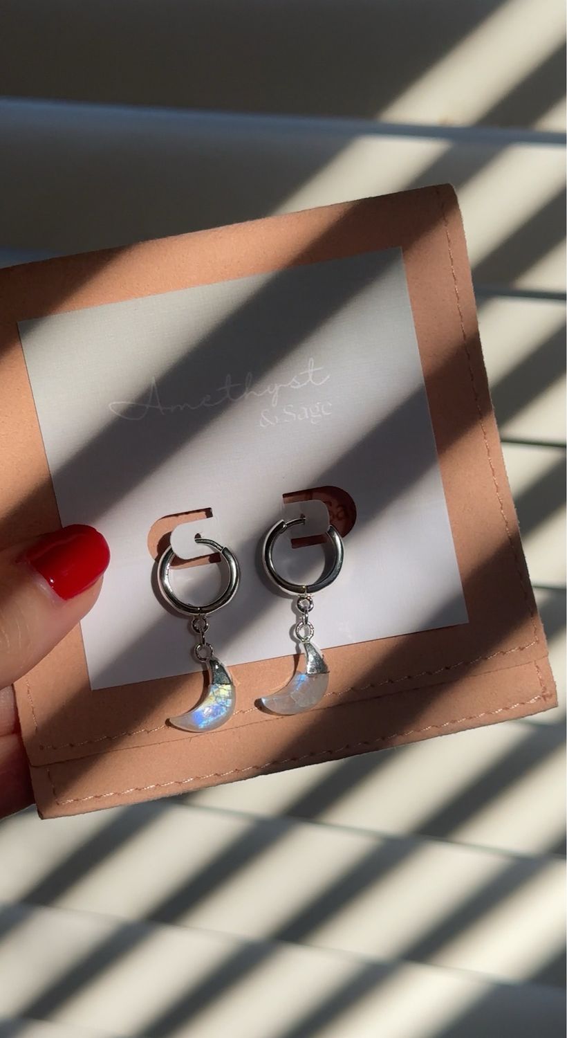 Radiance Huggie Hoop Earrings, Moonstone Moon, Silver