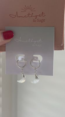 Radiance Huggie Hoop Earrings, Moonstone Moon, Silver