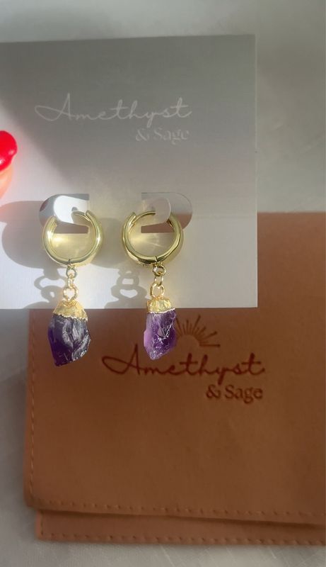 Radiance Huggie Hoops - African Amethyst - Gold