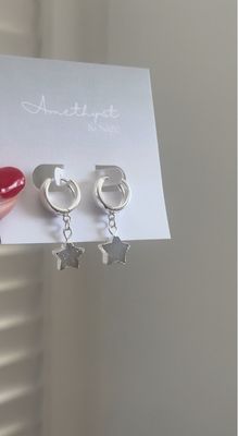 Radiance Huggie Hoops - Druzy Agate Star - Silver