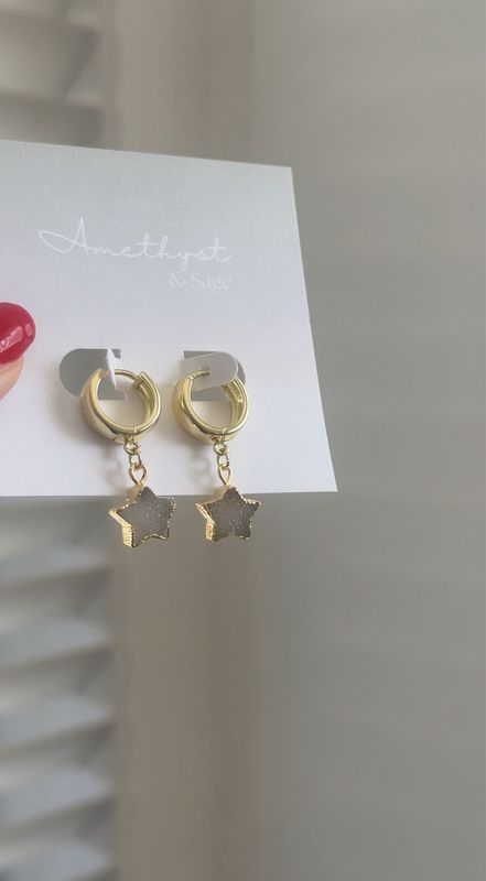 Radiance Huggie Hoop Earrings - Druzy Agate - Gold
