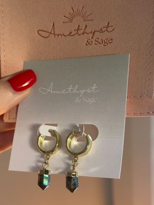 Radiance Huggie Hoops - Labradorite Point - Gold