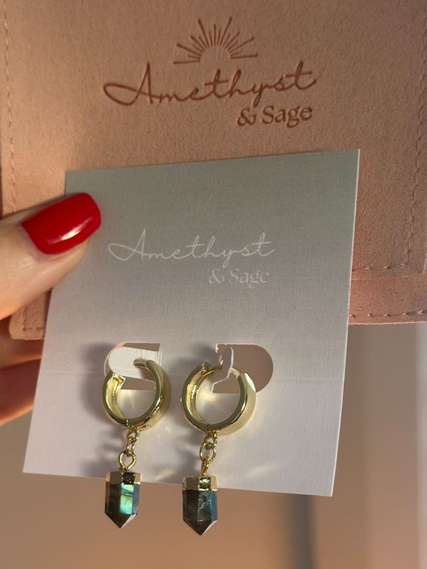 Radiance Huggie Hoops - Labradorite Point - Gold