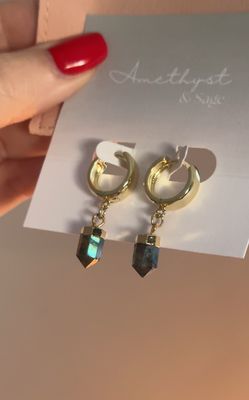 Radiance Huggie Hoops - Labradorite Point - Gold