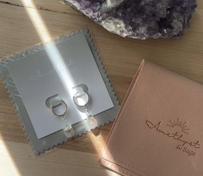 Radiance Huggie Hoops - Rose Quartz Raw - Silver