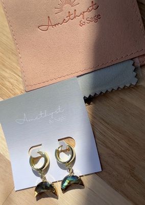 Radiance Huggie Hoop Earrings - Crescent Moon - Labradorite - Gold