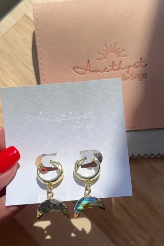 Radiance Huggie Hoop Earrings - Crescent Moon - Labradorite - Gold