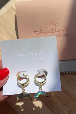 Radiance Huggie Hoop Earrings - Crescent Moon - Labradorite - Gold