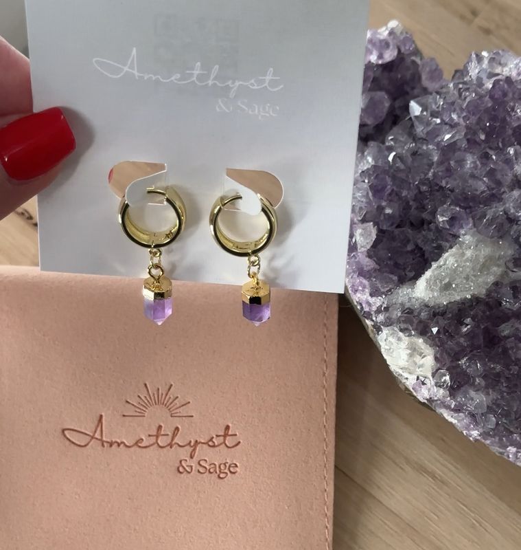 Radiance Huggie Hoops - Amethyst Point - Gold