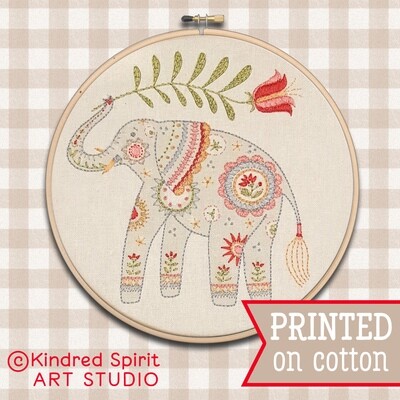 Elephant Hand Embroidery Kit - Build your kit option - with hoop, without hoop or fabric print only Elephant Hand Embroidery Kit - Build your kit option - with hoop, without hoop or fabric print only