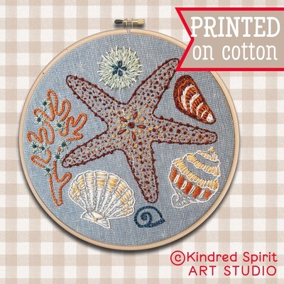 Seashells Ocean Embroidery Kit - Build your kit option - with hoop, without hoop or fabric print only Seashells Ocean Embroidery Kit - Build your kit option - with hoop, without hoop or fabric print only
