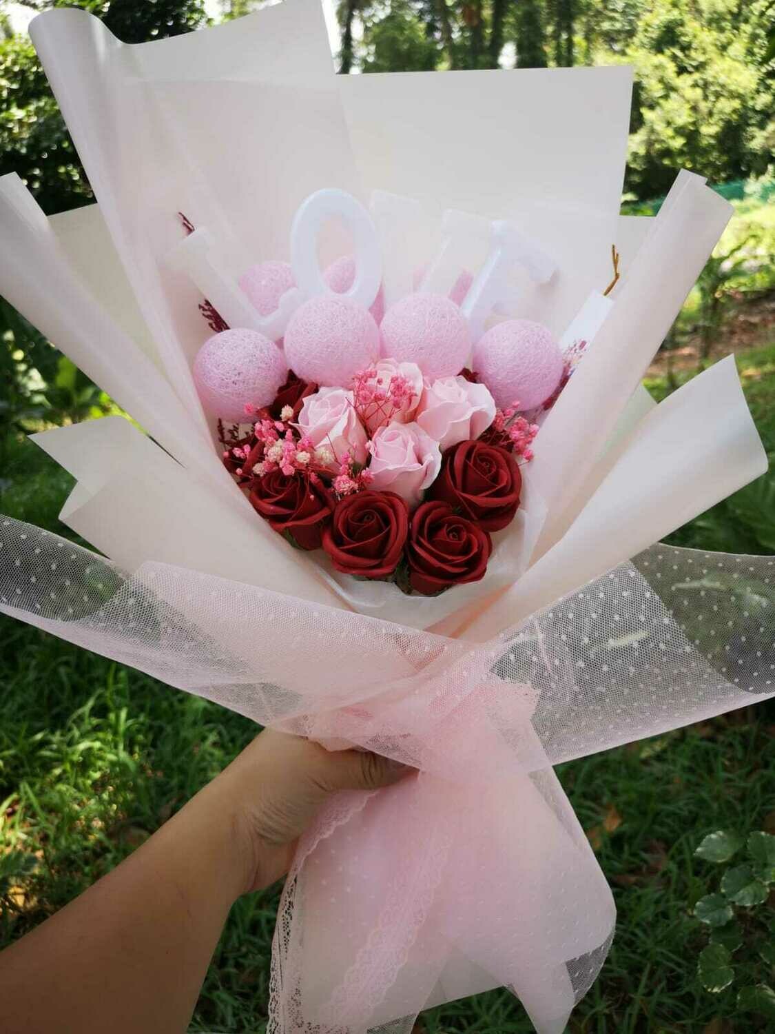 LOVE Pink + Red Roses Bouquet