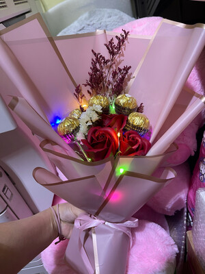 3 Stalks Soap Roses With 5pcs Ferrero Rochers Bouquet 