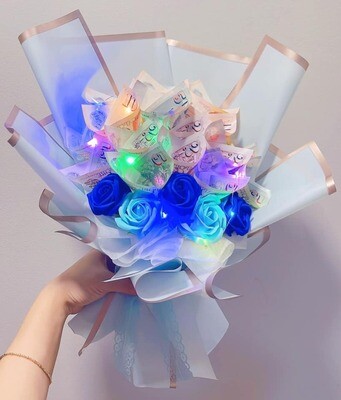 Money with roses bouquet + LED
