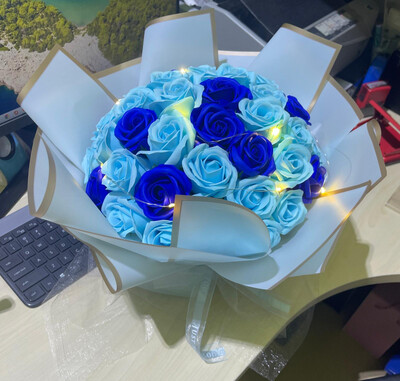 VB2306 40 Stalk Blue Roses Bouquet with free mini crown