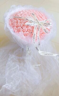 99 pink soap roses with ribbon bouquet