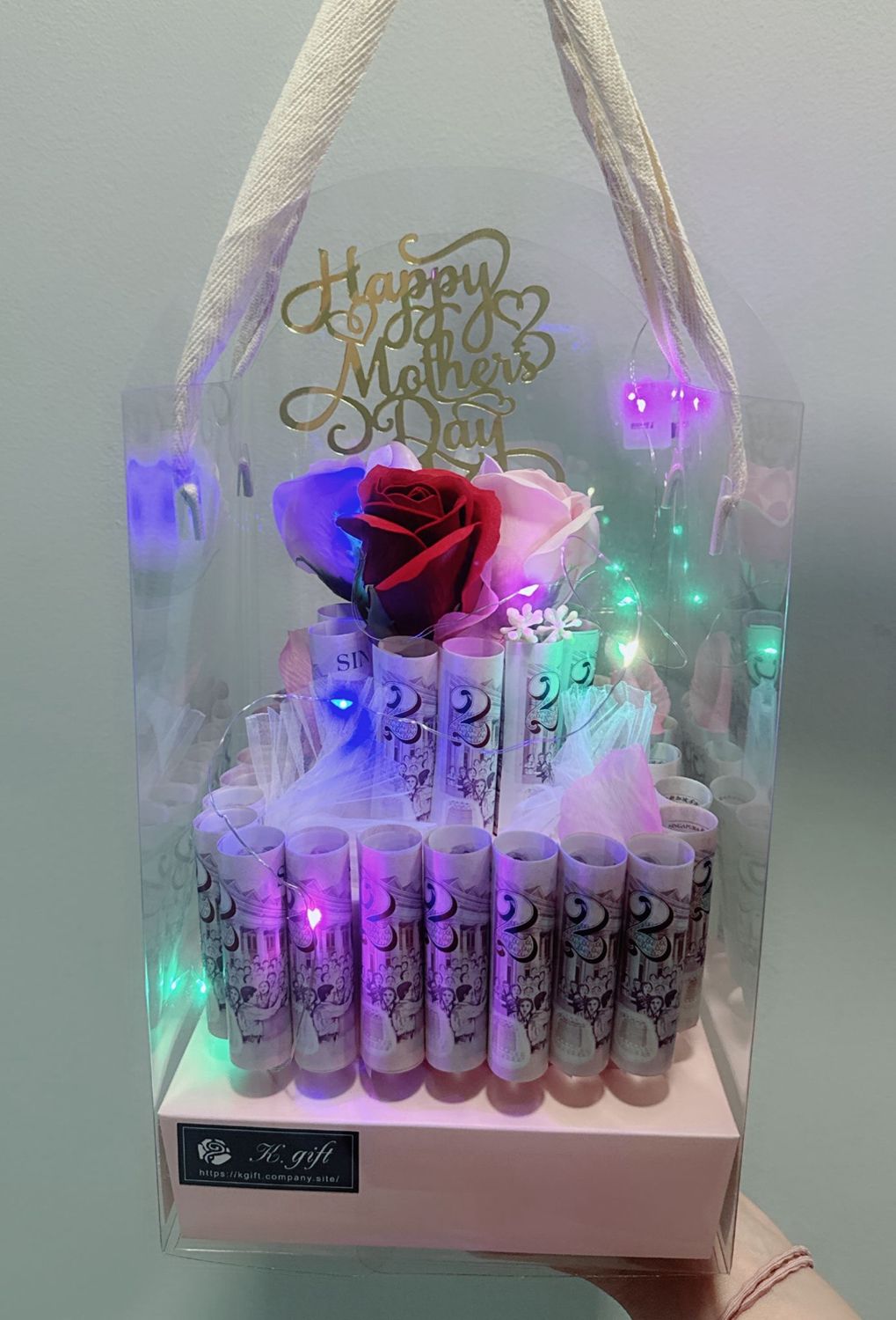 [cake] Money design - 3 soap roses with tag in box