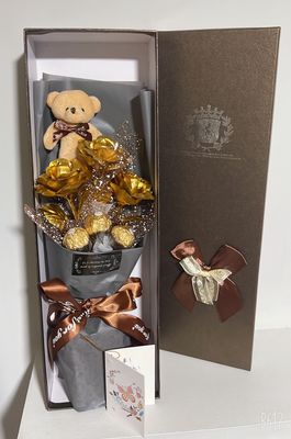 3 stalks Elegant Gold foil plated roses bouquet with box