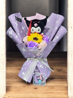 Kids Graduation Bouquet - Kuromi With Flowers - Free Bracelet &amp; Hair Clips Set
