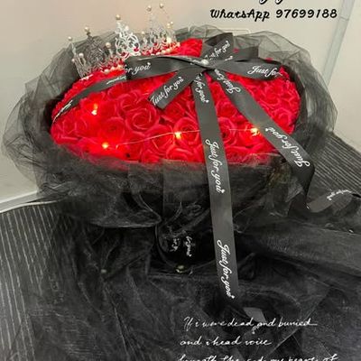 99 red soap roses with ribbon bouquet