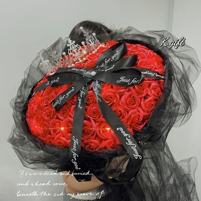 99 red soap roses with ribbon bouquet