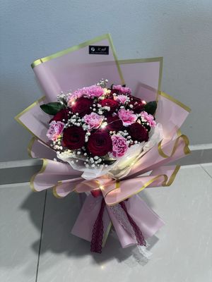Fresh roses mix carnation and baby breath bouquet