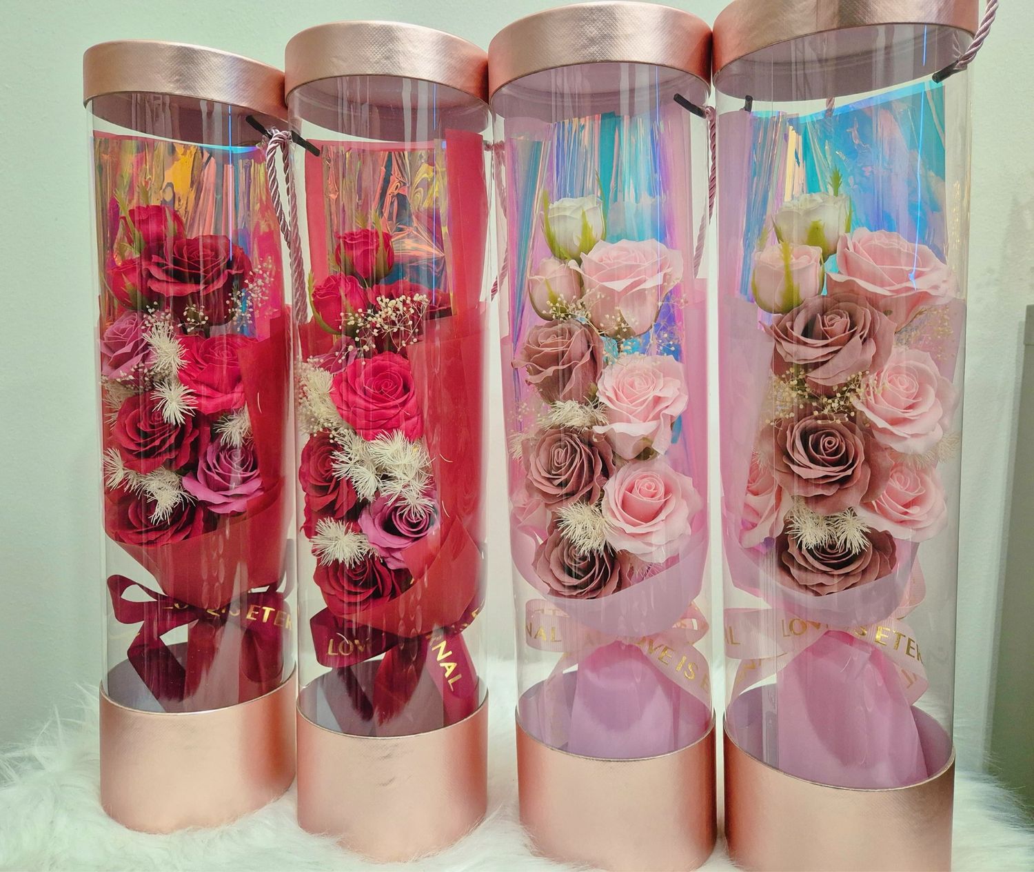 9 stalks soap roses bouquet in beautiful gift box- Pink rose