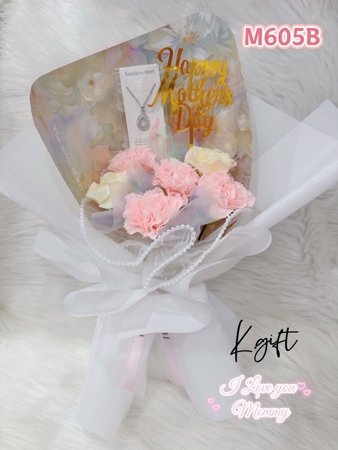 Soap Carnations With Necklace Bouquet And Free tag