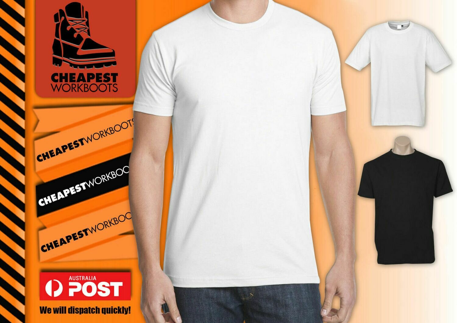 100 X Mens Plain 100% Cotton Blank T-shirt Tee White Black Bulk Cheap Wholesale