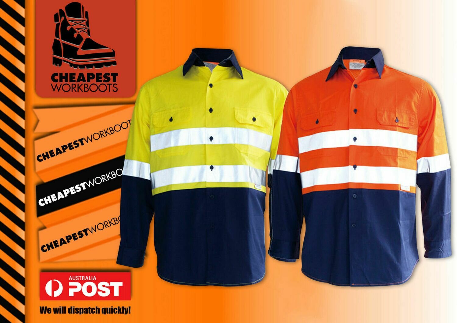 3x Hi Vis Cotton Drill Shirt Reflective, Vents Long Sleeve Safety Work Wear