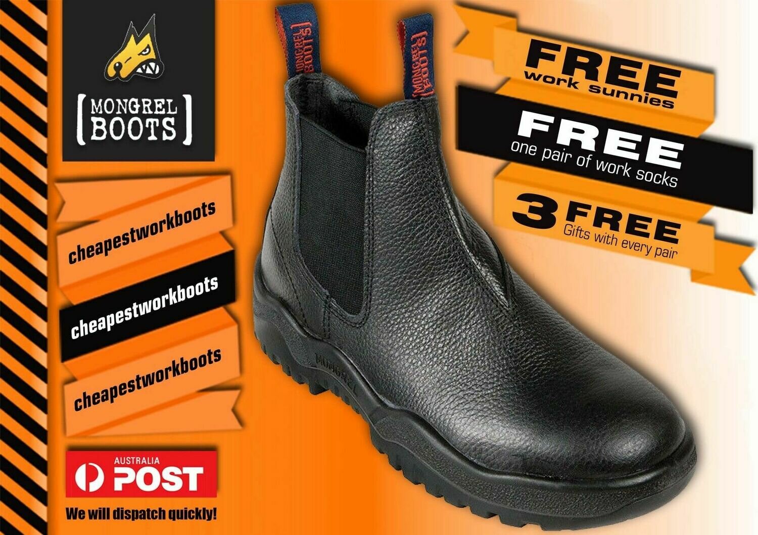 Mongrel 240011 CHEAP 3 FREE GIFTS Work Boots Steel Safety Rambler Elastic Sided