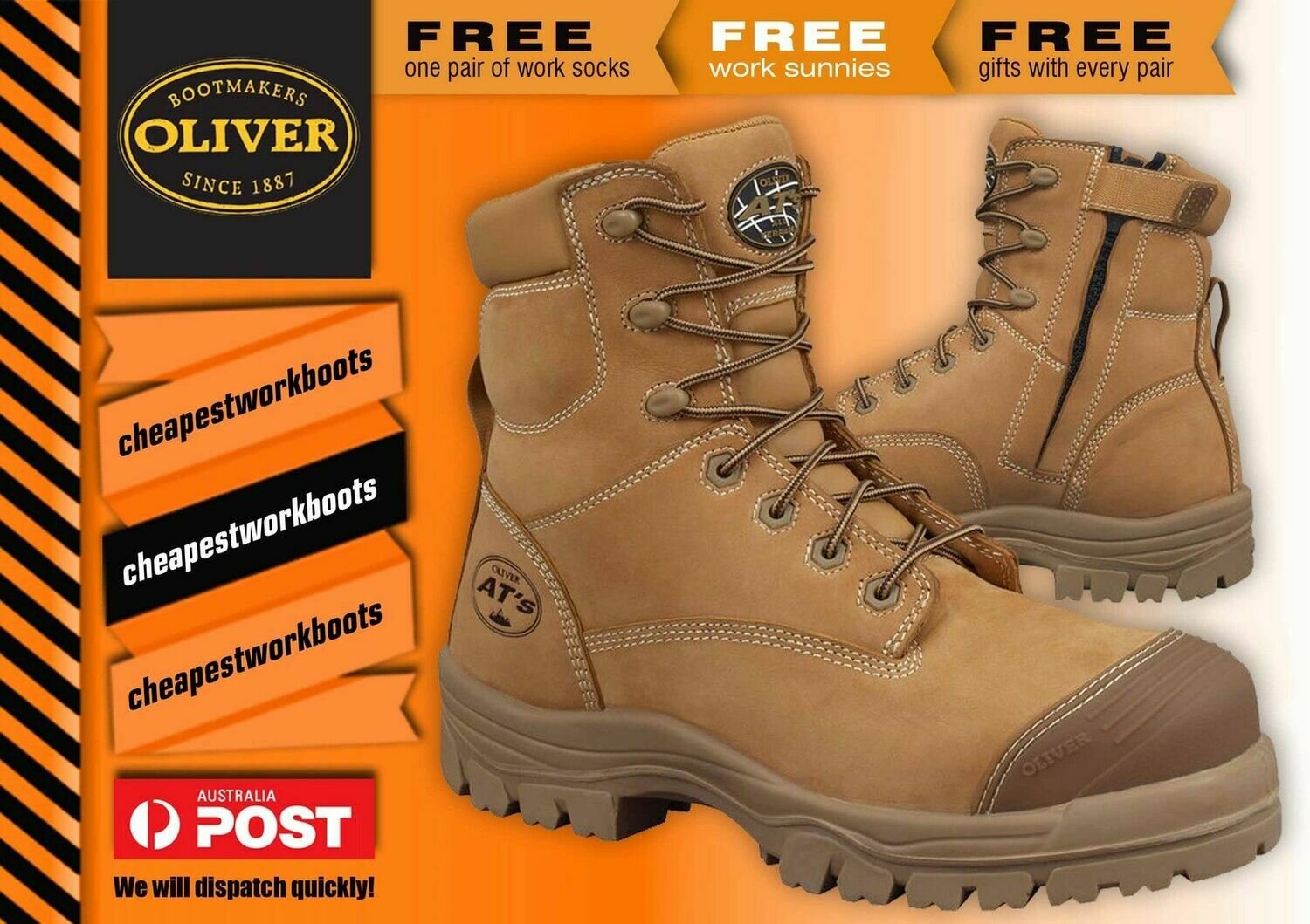 Oliver AT's 45632z Work Boots Zip Lace Up Metal Free Toe Cap Safety 3 FREE GIFTS