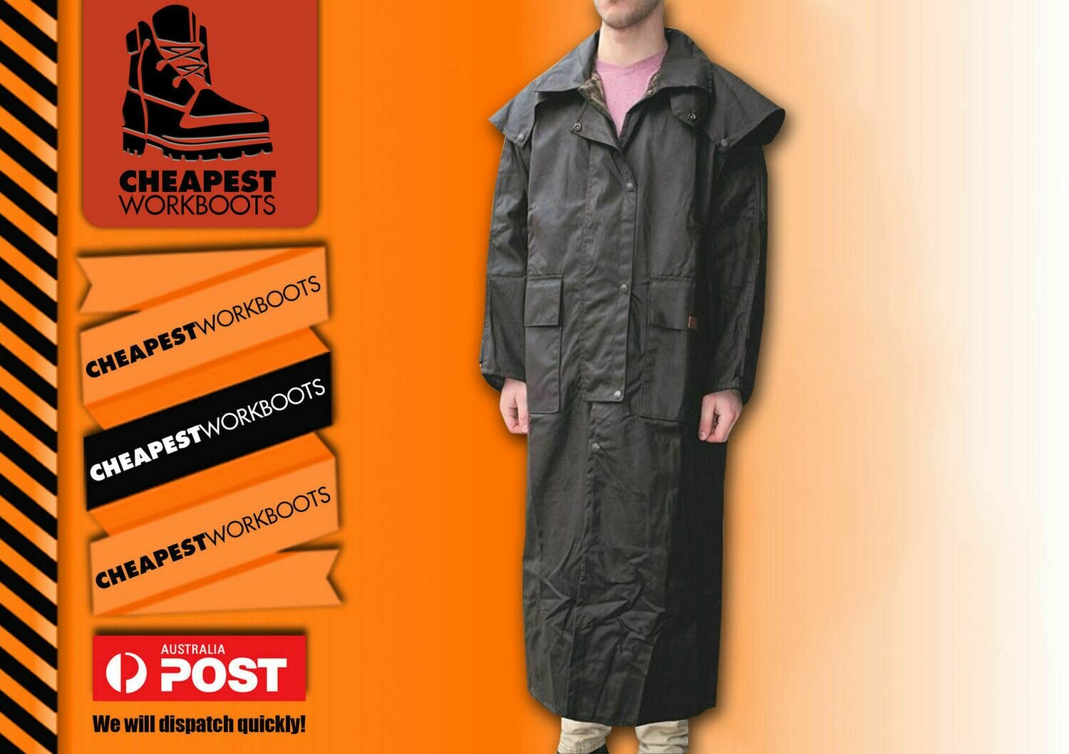 Outback Full Length Long Drizabone Style Oilskin Jacket Coat - M-3XL FREE GIFT