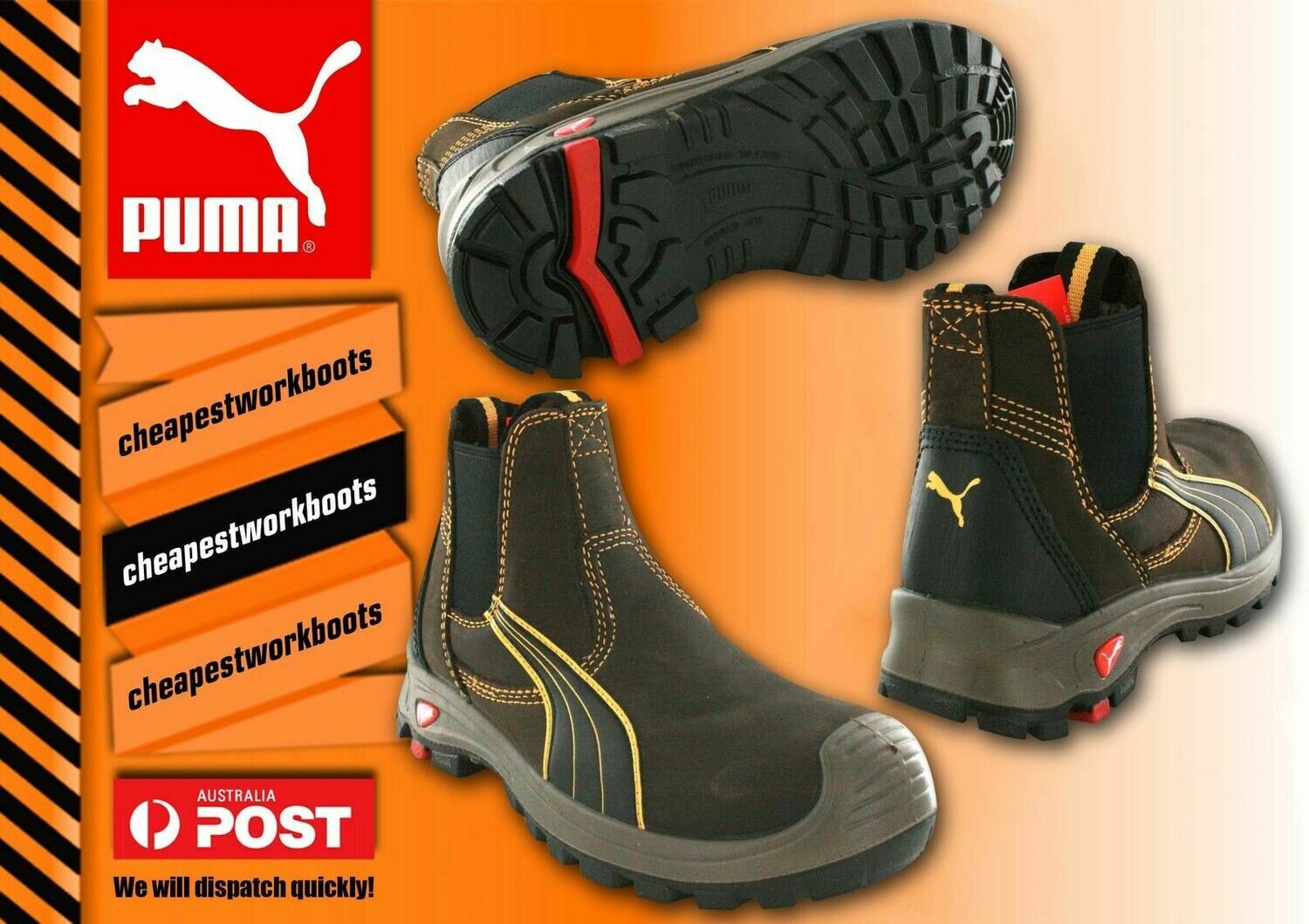 Puma Tanami BROWN 630267 Work Boots FREE SOCKS Composite Safety Elastic Sided