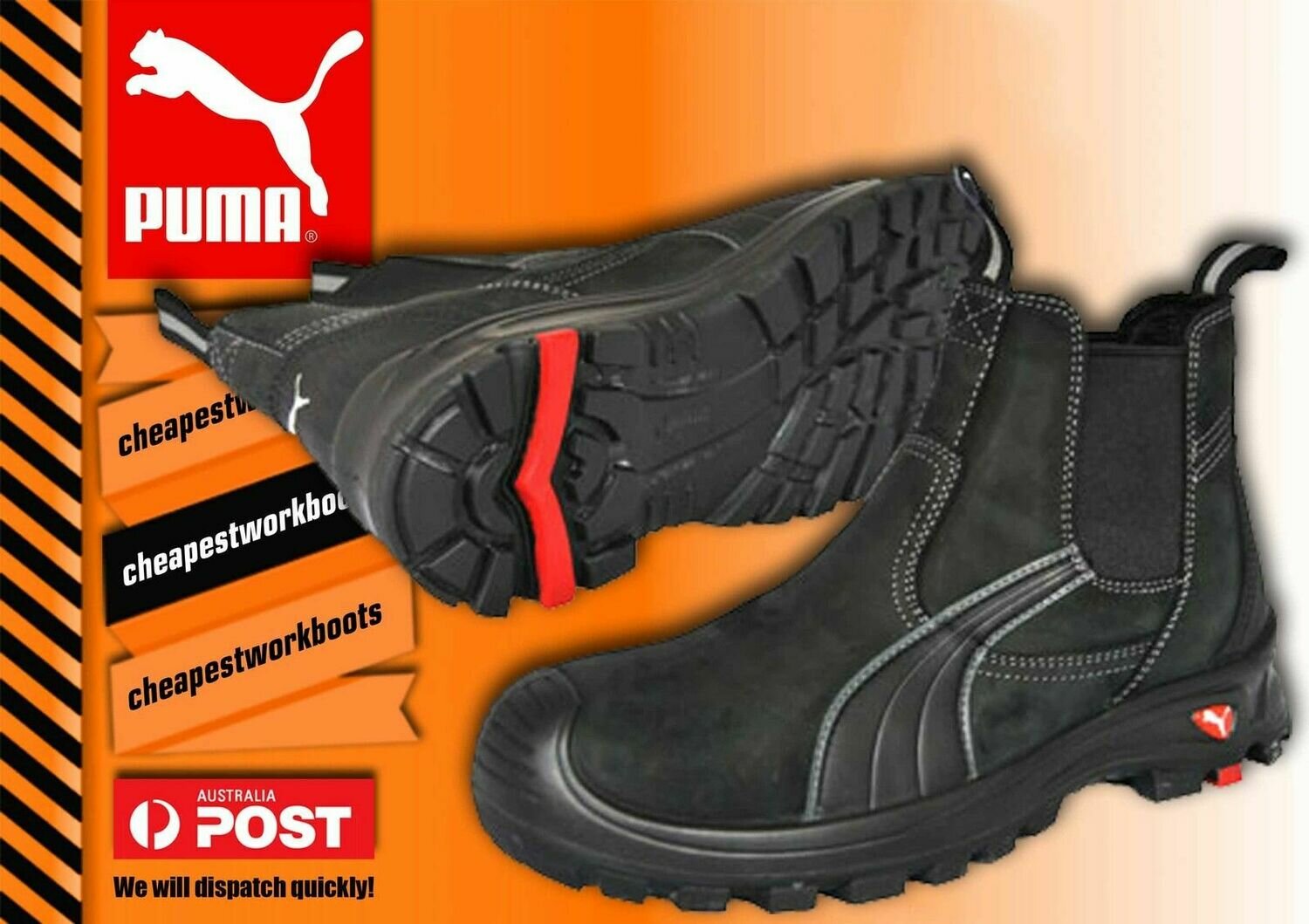 Puma Tanami Work Boot 630347 FREE SOCKS Composite Toe Safety Elastic Sided Cheap, Size: 6