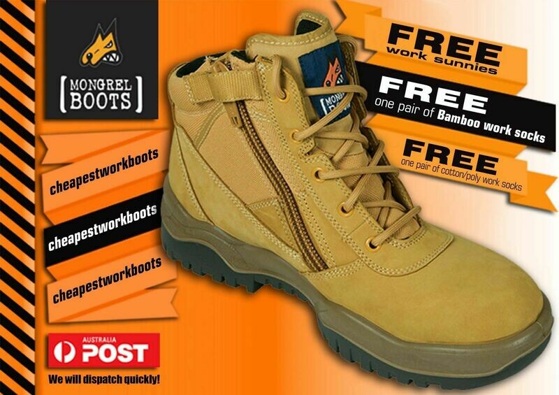 Mongrel 261050 3 FREE GIFTS Work Boots Steel Safety Zip Lace Up Leather Cheap