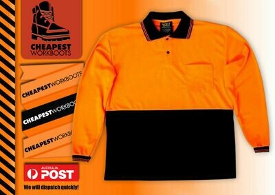 3x Hi Vis Orange/Navy Safety Polo Shirt Cool Breathable Micromesh Long Sleeve