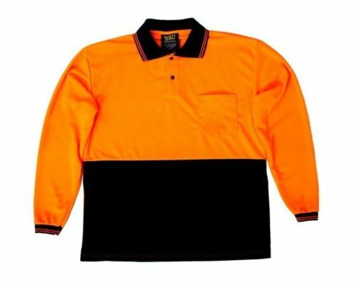 3x Hi Vis Orange/Navy Safety Polo Shirt Cool Breathable Micromesh Long Sleeve