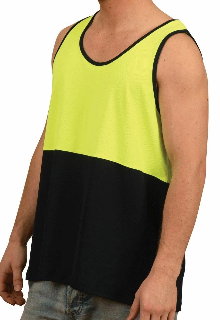 3x Hi Vis Safety Singlet Up to 5XL Yellow/Navy Orange/Navy Cooldry Light Weight