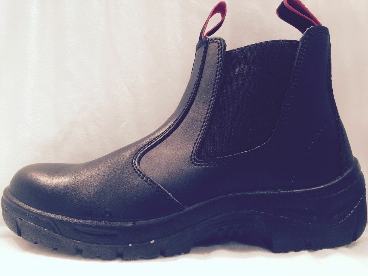 Cheapest Steel Cap Leather Boot Safety Slip On Black Slip Resistant FREE SOCKS