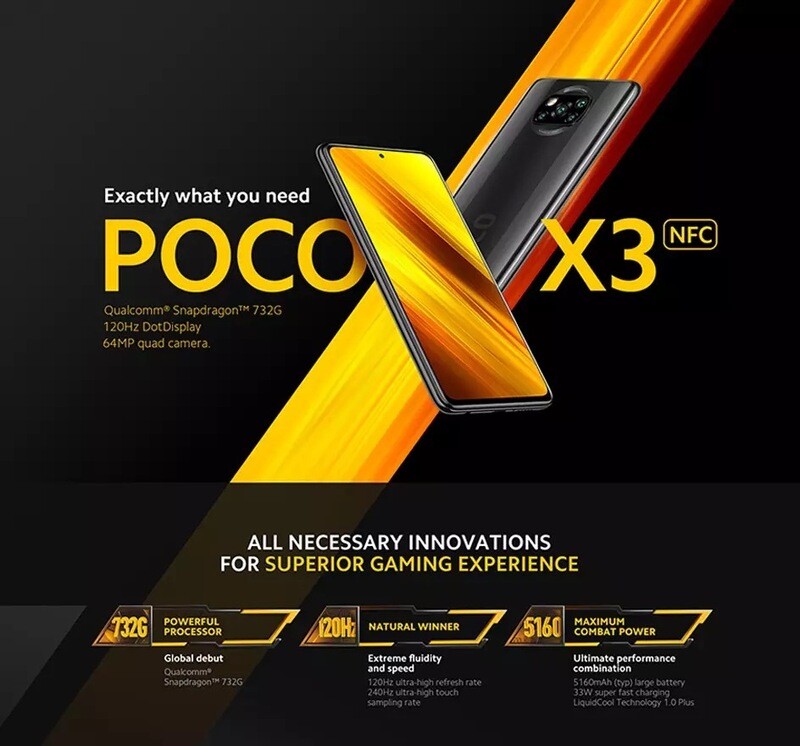 128GB Version New Xiaomi Poco X3 NFC Dual SIM M2007J20CG Shadow Grey 6GB/128GB